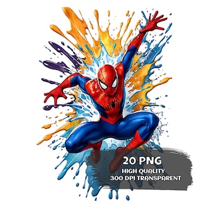 Watercolor Spiderman Clipart – 20 PNG & SVG for Birthday, Party Decor, Stickers, Sublimation, Digital Download.
