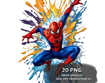 20 PNG Spiderman Watercolor, Spiderman Clipart, Birthday,  Transparent PNGs - High Resolution - Digital Download.