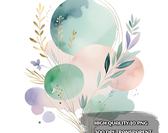 Bohemian Watercolor Flowers Clipart Bundle: Boho PNG Graphics (Digital Download