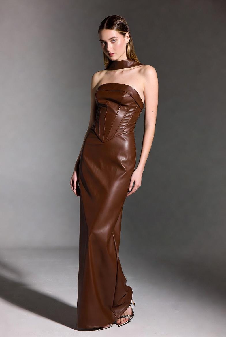 brown leather corset dress Chocolate Faux Maxi Dress, Halter Neck Elegant Silhouette Enjoy incredible deals and Size:26w Shoe Size_10 Asian Bridesmaid Dresses |