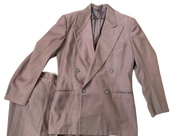 40s Mens Suit Brown Double Breasted Pinstripe Peaked 38 Vintage 1940s