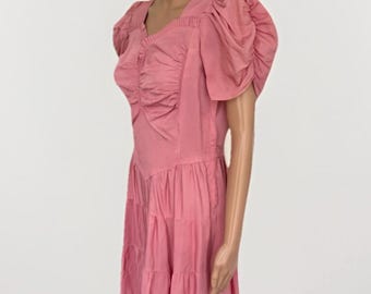 40s Gown Poof Sleeve Pink Dress Formal Antique AS IS S M