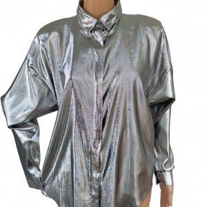 Venezia 80s 90s Liquid Silver Blouse Metallic M