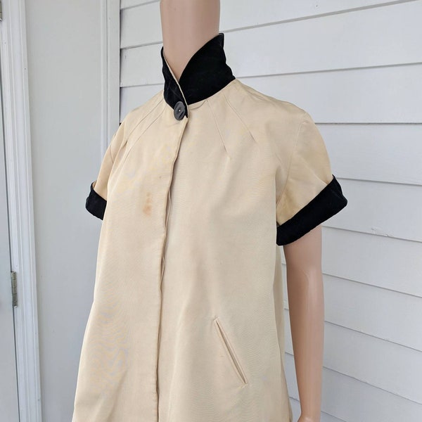 50er Umstandsjacke Set Samtkragen Vintage Bluse Känguru Bauchrock S