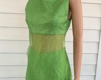 Green Formal Prom Dress 2000 Y2K McClintock Gunne Sax Long Sheer Open Back Holiday