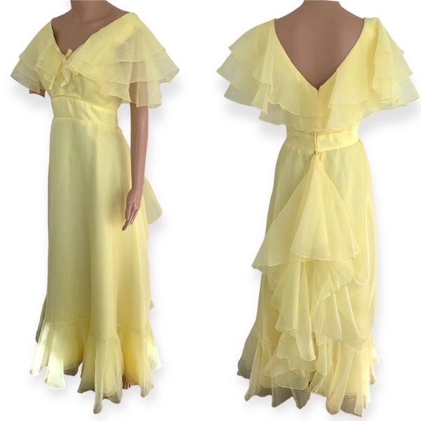 Yellow Princess Gown 70s Formal Vintage Dress XS AS IS