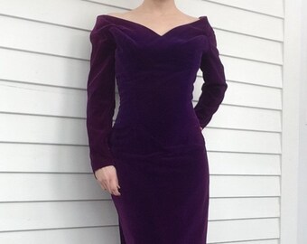 Purple Velvet Gown Formal 80s Romantic Long Dress XS