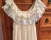 Gunne Sax Dress 70s Vintage Ivory Lace XS 7 Romantic Full Length