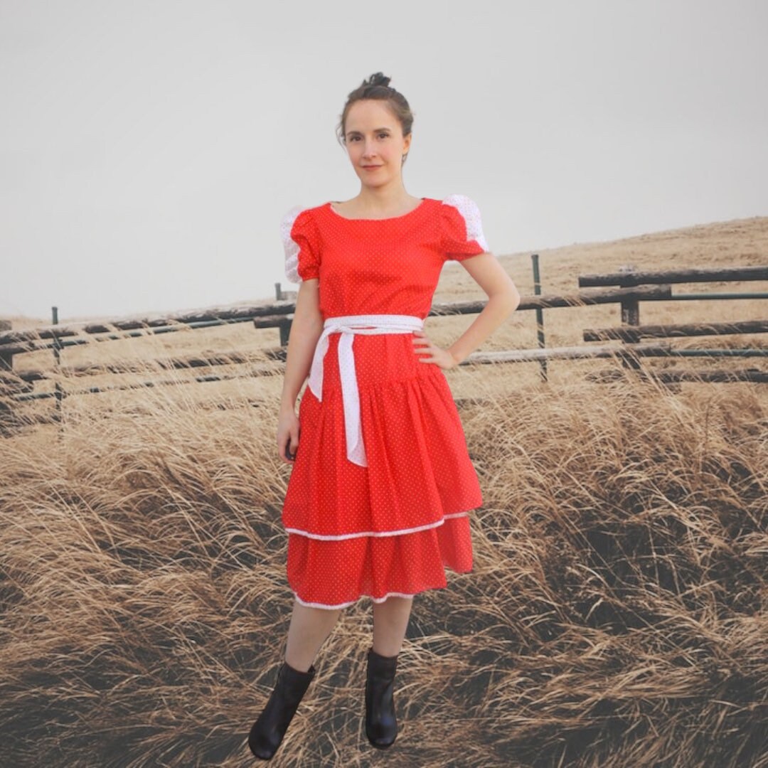 1980s Red Party Dress with Polka Dots