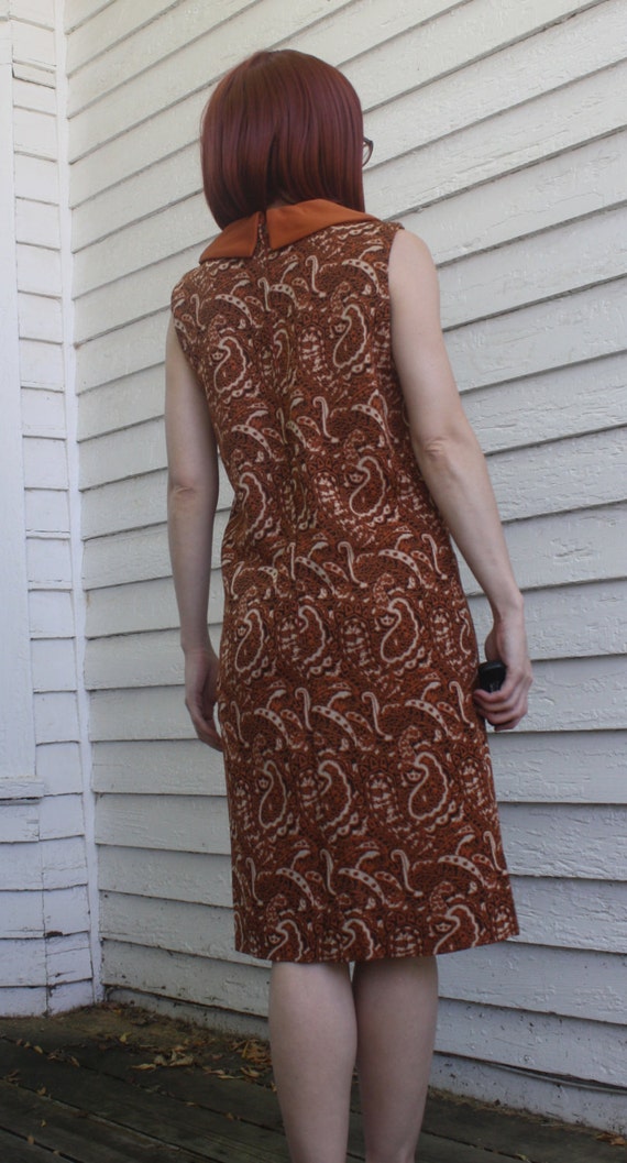 60s Mod Print Dress Rust Spice Sleeveless Vintage… - image 7