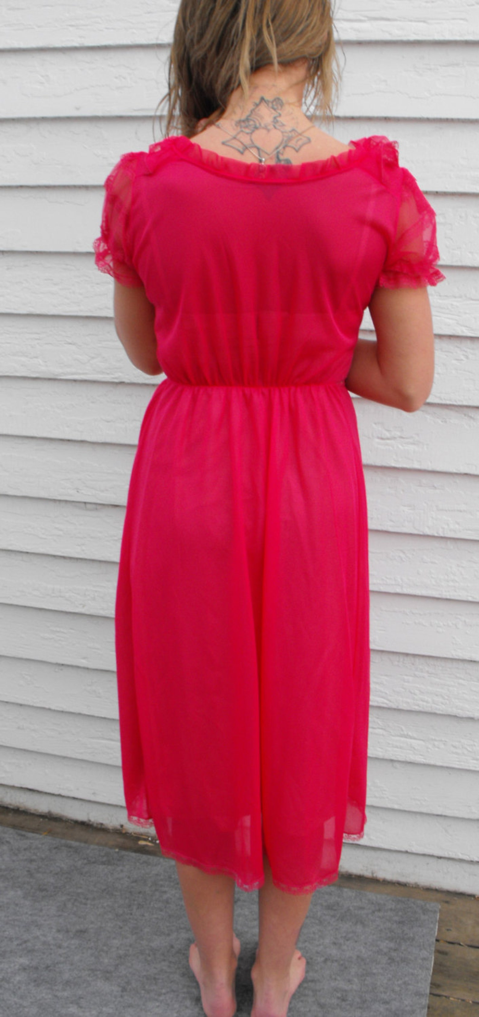 Vintage Movie Star Nightgown Red Gown Lingerie Sheer 32 S XS Etsy