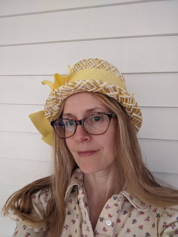 Vintage Yellow Hat Spring Summer Cello Straw - image 7