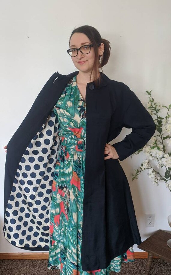 Dark Blue Polka Dot Lined Jacket Lightweight Coat… - image 2