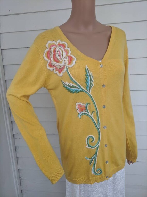 Bob Mackie Yellow Cardigan Sweater 