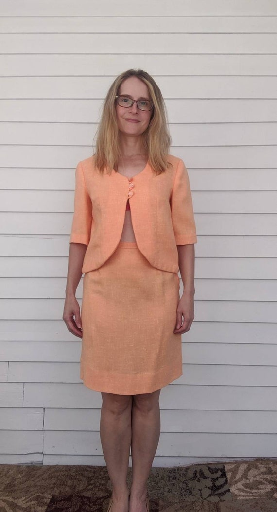 Orange Jacket Skirt Suit 60s 70s Vintage XS - image 2