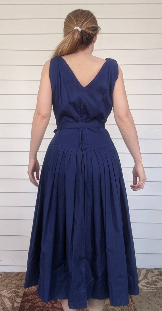 50s Blue Sleeveless Dress with Bolero Jonathan Lo… - image 9