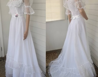 Vestido de noiva dos anos 80 vestido formal nupcial ocidental pradaria vitoriana vintage XS