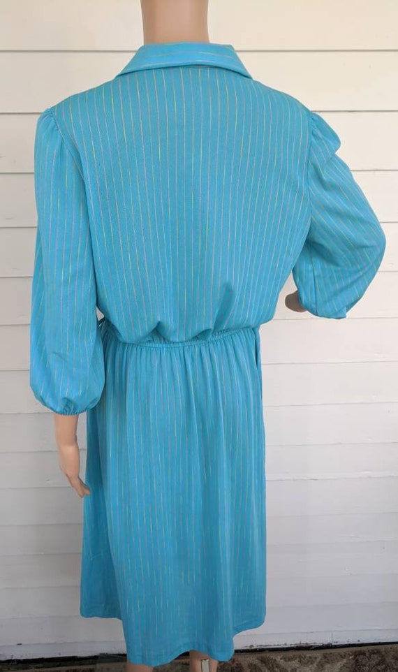 Blue Retro Dress 80s does 50s Sheer Striped Casua… - image 8