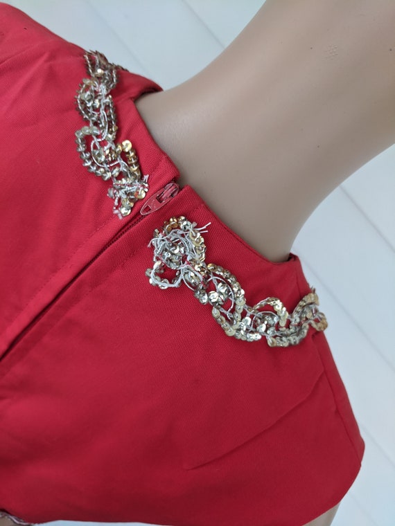 60s Red Blouse Sleeveless Sequin Vintage Shell S - image 8