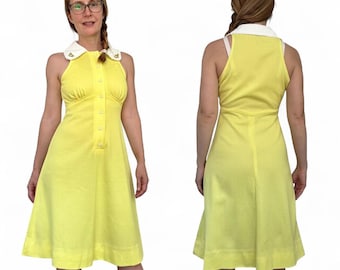 70s Yellow Dress Vintage Summer Collar Sleeveless Jcpenney