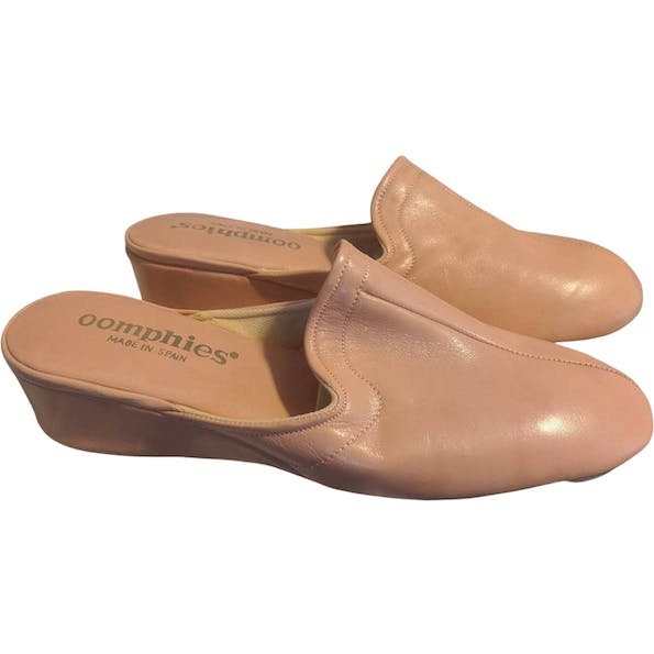 1980 Scarpe Calzature donna Pantofole e ciabatte Taglia 8 Vintage Orange/Tangerine Oomphies Leather Women Slippers/Shoes 