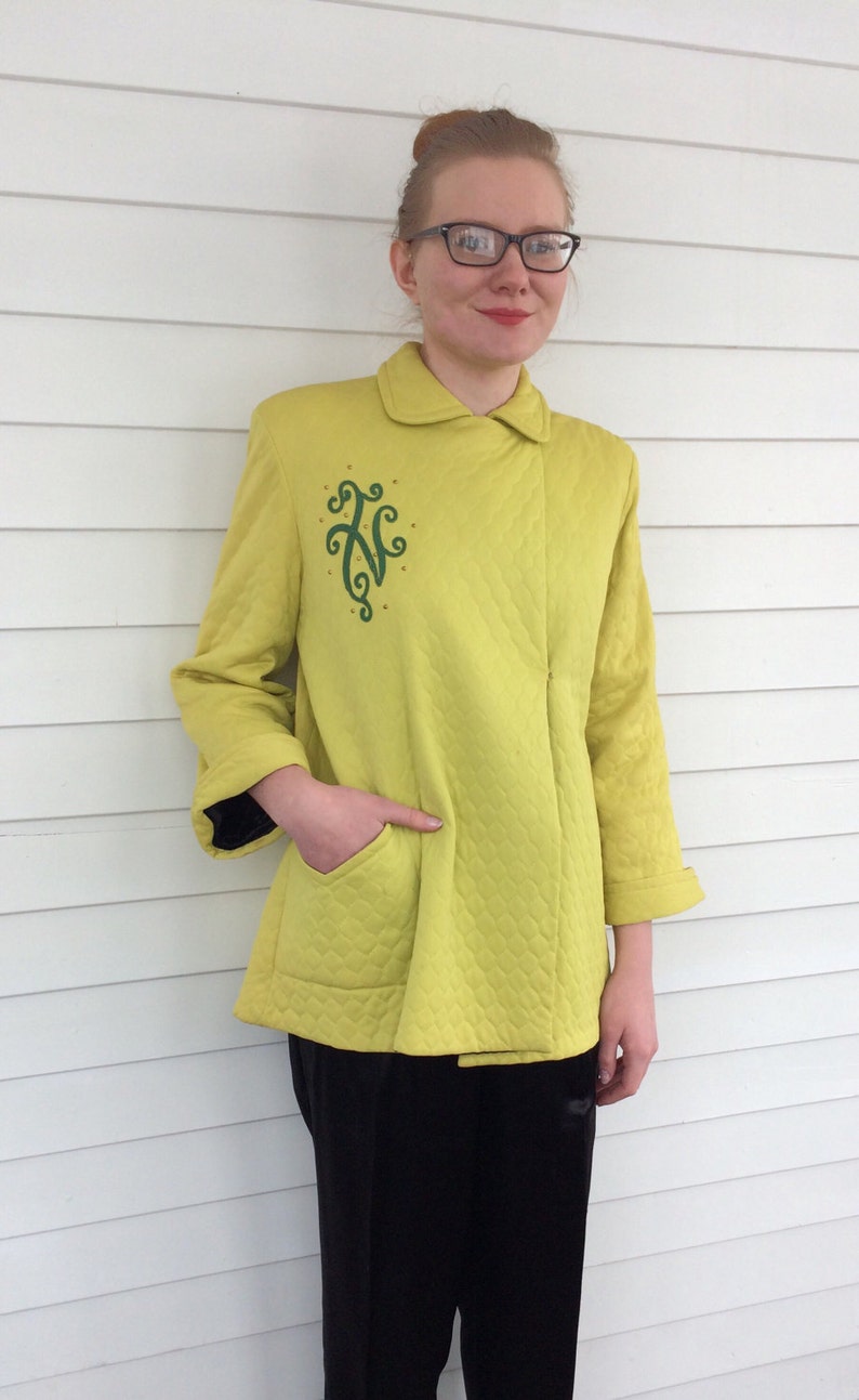 50s Green Lounge Jacket Vintage Diana Dean 1950s S M L