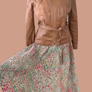 50s Print Skirt Subtle Red Green Gold Abstract 27 Waist S M