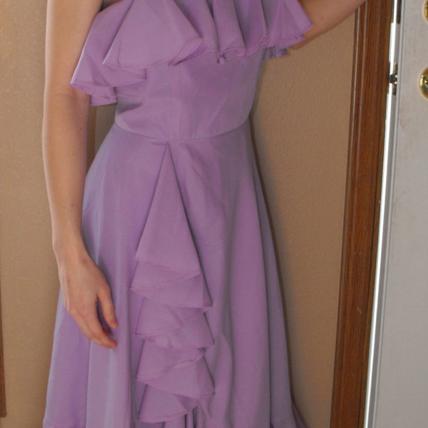 80s Party Dress Lavender Purple 1980s Vintage Formal Prom Dance XS Ruffled