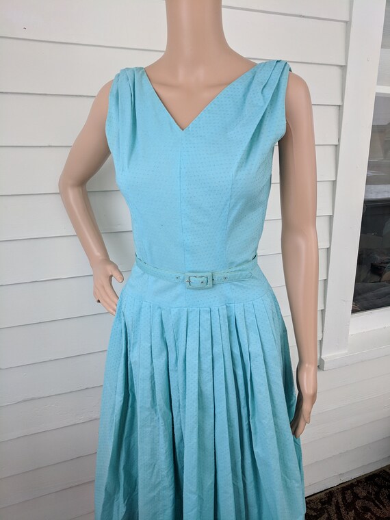 50s Aqua Sleeveless Dress with Bolero Blue Vintag… - image 5