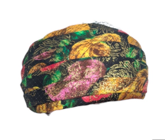 60s Metallic Hat Floral Gold Red Yellow Black Vintage - Etsy display picture 3