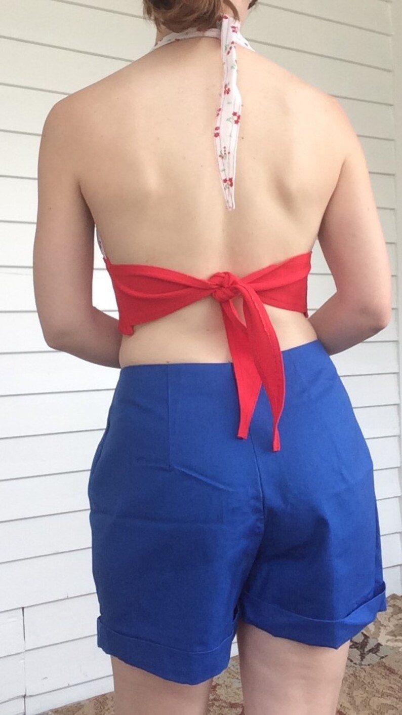 Blue Pinup Shorts High Waist Summer Vintage 70s S