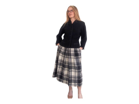 70s Plaid Skirt Wool Blend Lined New Old Stock Bl… - image 1