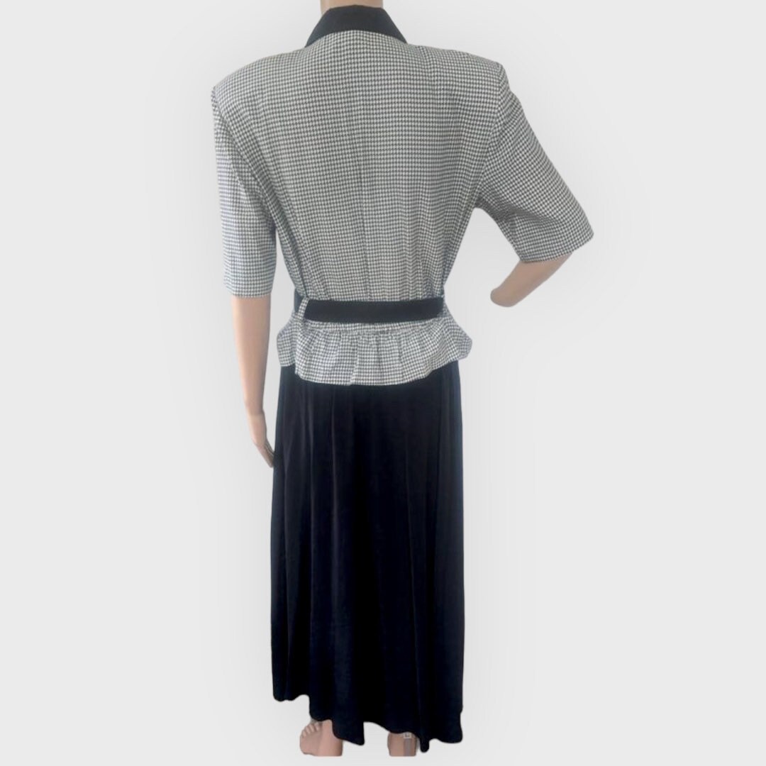 Vintage White Black Peplum Dress Long Retro S 80s