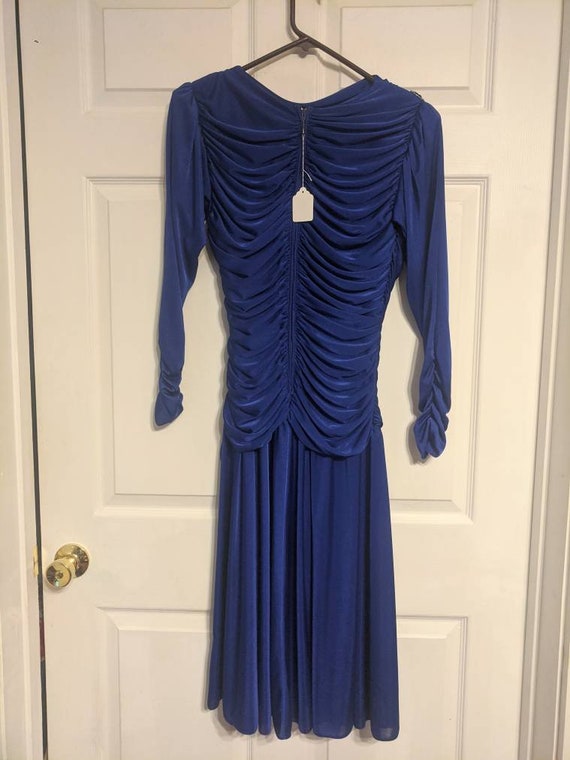 Blue Sequin Dress Beaded Vintage 80s XS Figure Sk… - image 7