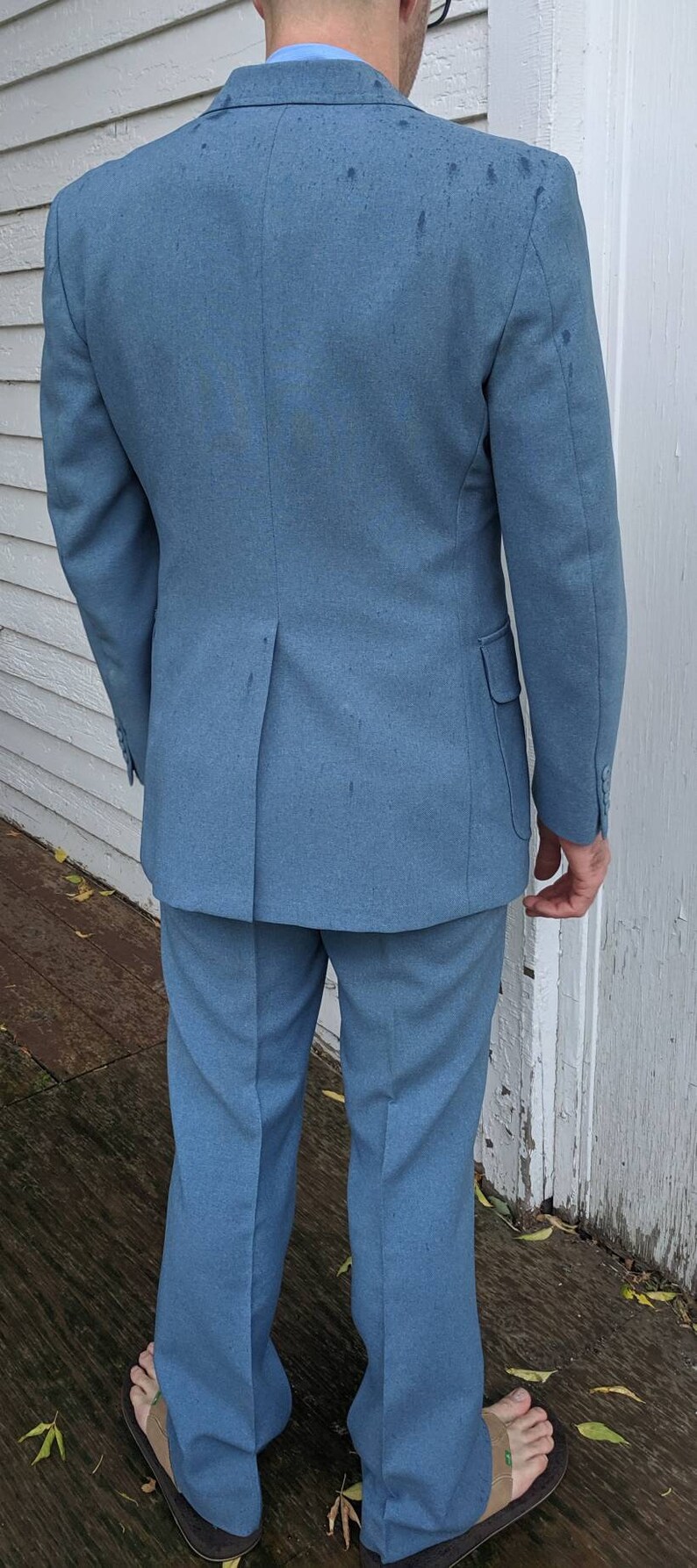 70s Mens Blue Leisure Suit Vintage 3 Piece Polyester 38 Etsy