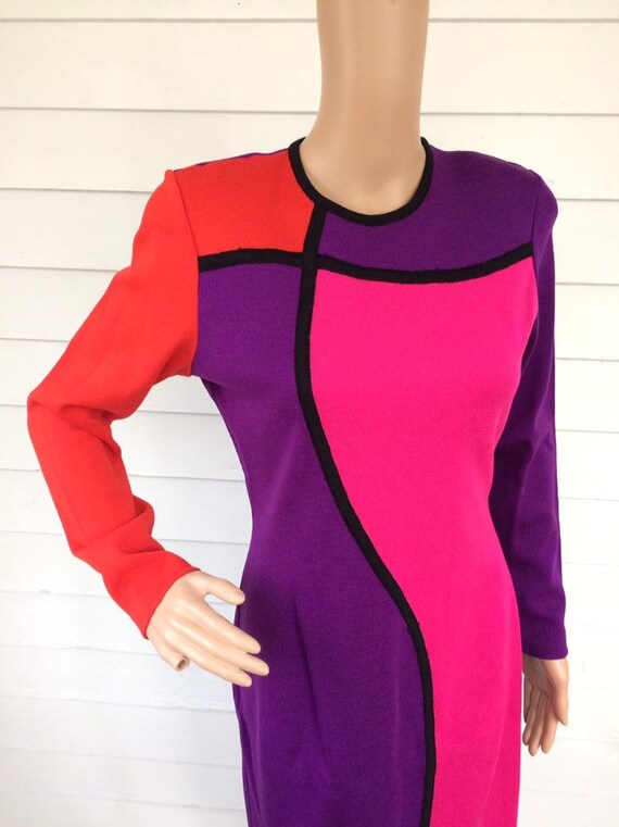 Colorblock 80s Dress Sweater Dress S Colorful Wool