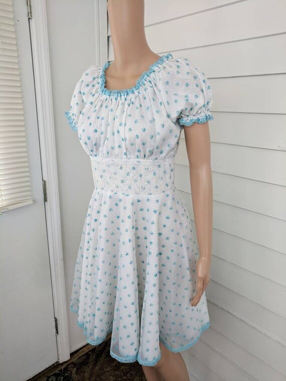 Flocked Strawberry Print Dress Country White Squar