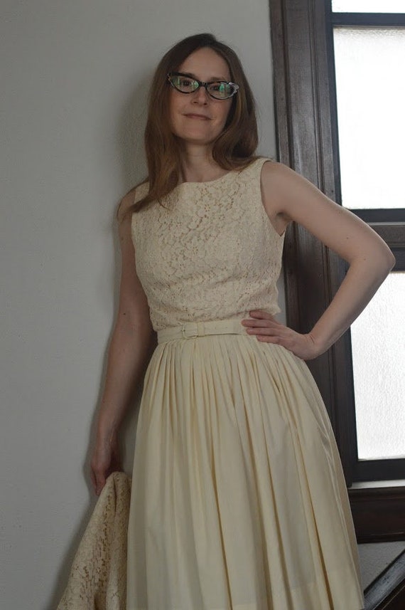 50s Dress Ivory Lace Bolero Summer Full Skirt Sle… - image 3