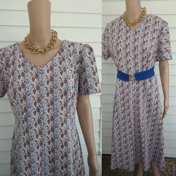 Mod Print Dress Polyester Autumn Fall Long Vintage