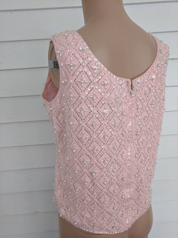 Pink Cashmere Sweater Beaded Sequin Sleeveless 50… - image 5