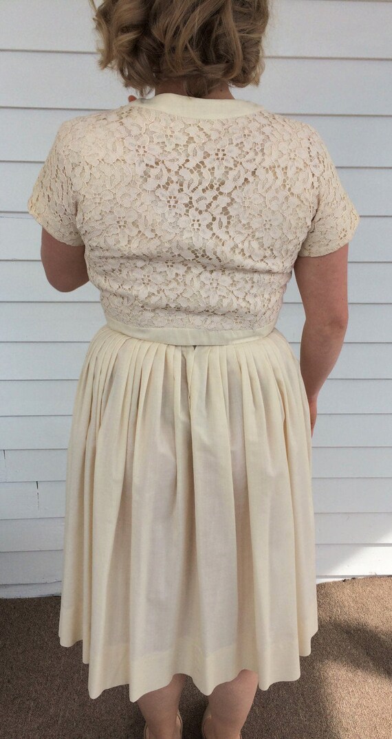 50s Dress Ivory Lace Bolero Summer Full Skirt Sle… - image 6