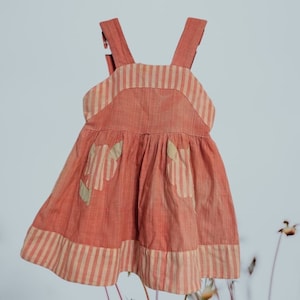 40s Baby Girls Red Dress Striped Floral With Hat Shorts Summer Vintage