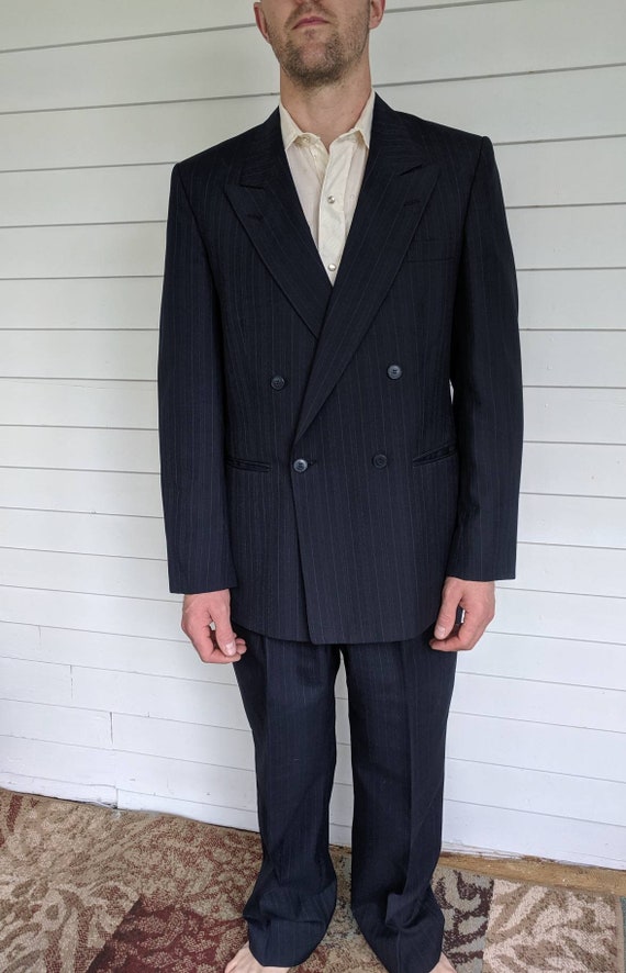 Blue Pinstripe Suit Vintage 80s 