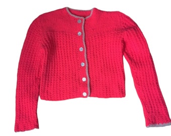 Vintage Little Girls Sweater 50s Bold Pink