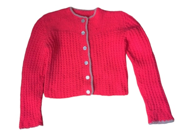 Vintage Little Girls Sweater 50s Bold Pink - image 1