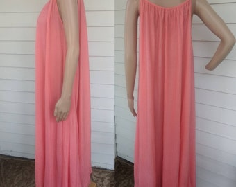 70s Hippie Coral Terry Tent Dress Summer Maxi Vintage Free One Size