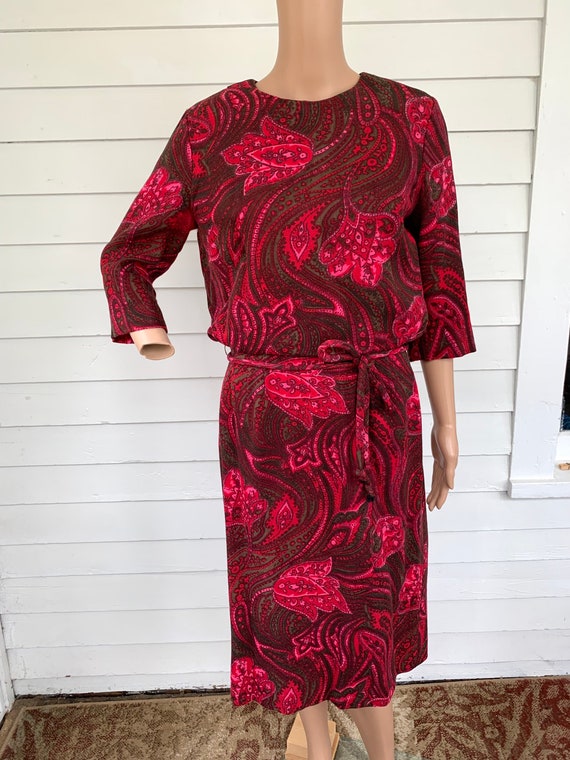 60s Red Print Dress Vintage M Henry Rosenfeld AS … - image 8