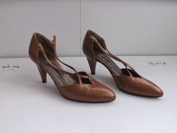80s Gold Heels Leather Italy Amalfi High Heels Sh… - image 5