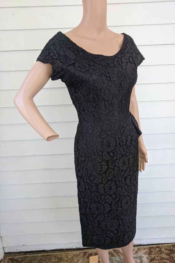 Vintage 60s Black Lace Dress Wallis Paris Cocktai… - image 9