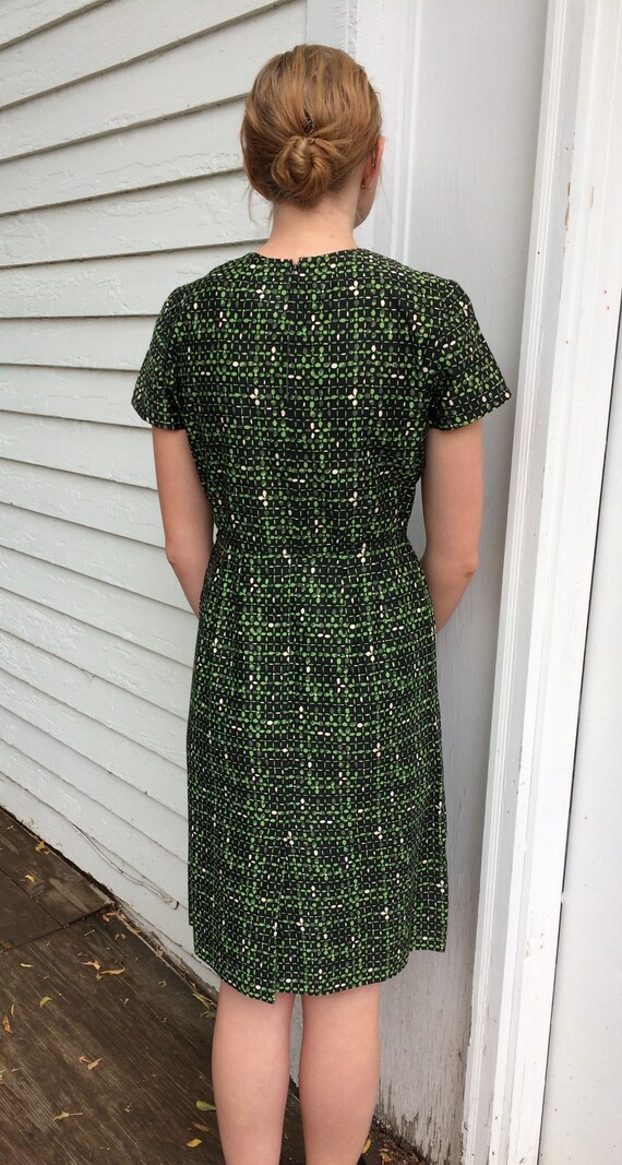 50s Black Green Print Dress Vintage S AS IS - image 4
